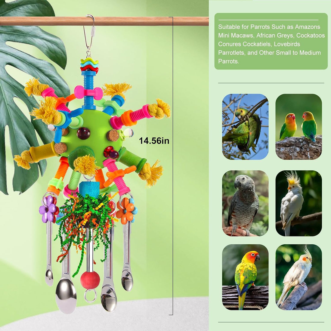 Parrot Toys Bird Toys Perch Pullable Stainless Steel Spoons Colorful