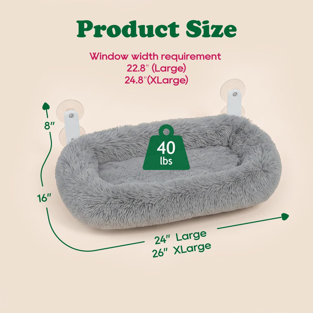 Zakkart Calming Foldable Cat Window Perch, Fluffy Long-Plush Bed