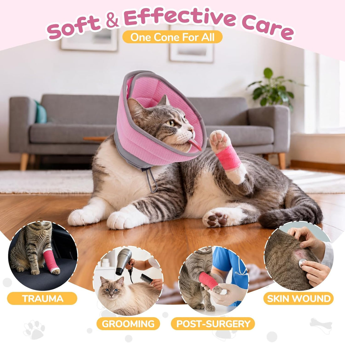 Soft Cat Cone Collar, Cat Recovery Collar, Surgery Collar,Pink