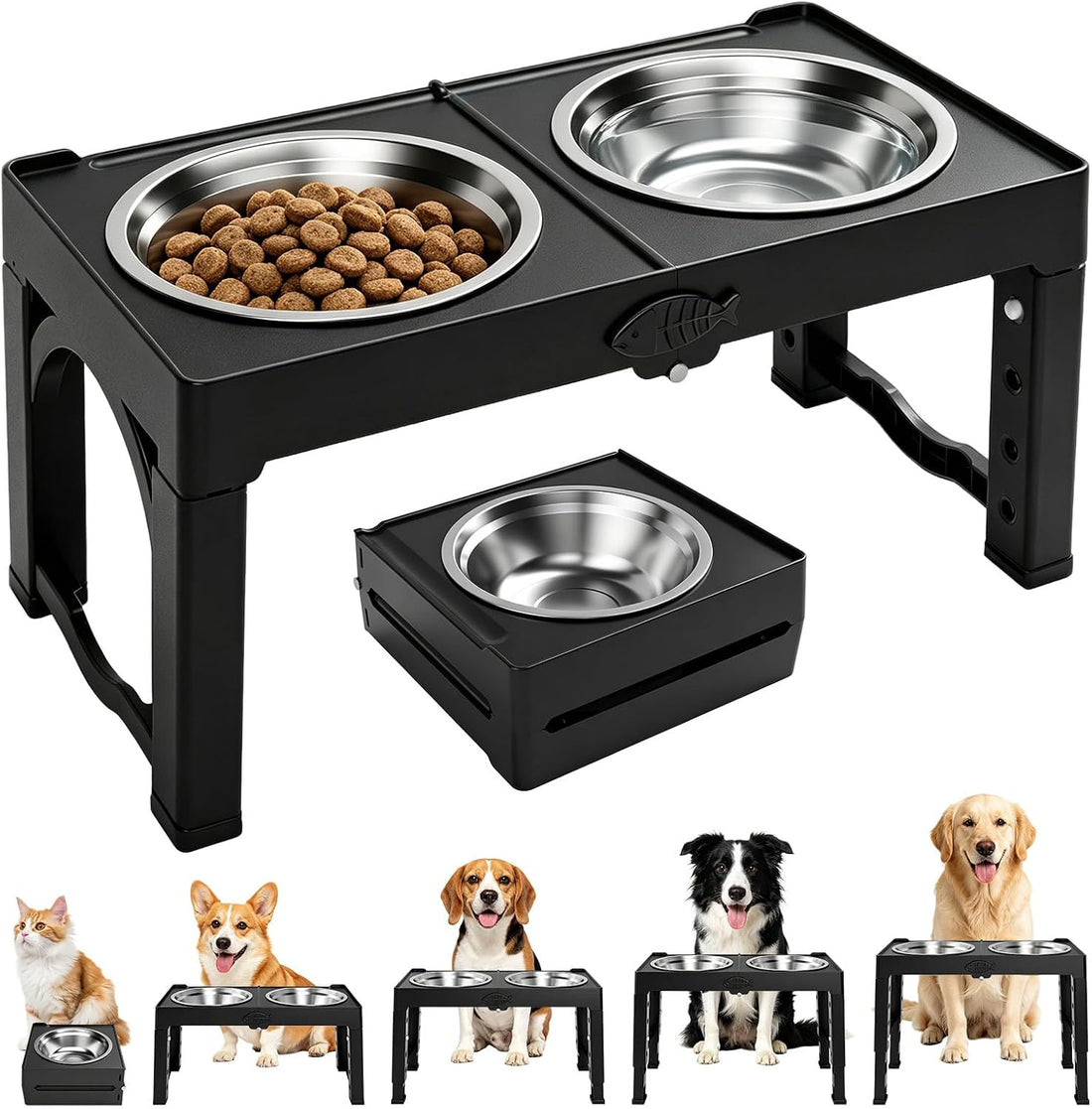 Black Elevated Dog Bowls Large Raised Dogs Bowl Stand Large/Medium