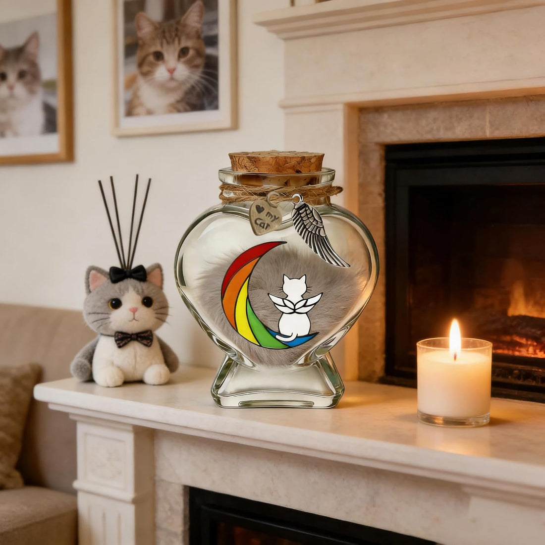 Pet Memorial Bottle for Pet Hair – Heart Shape Glass Fur Keepsake