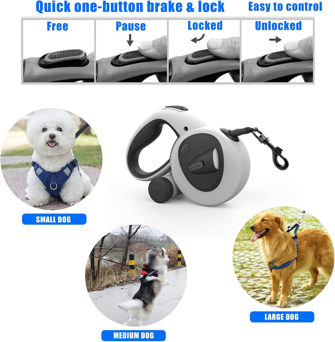 16 ft Retractable Dog Leash with Flashlight & Poop Bag Dispenser