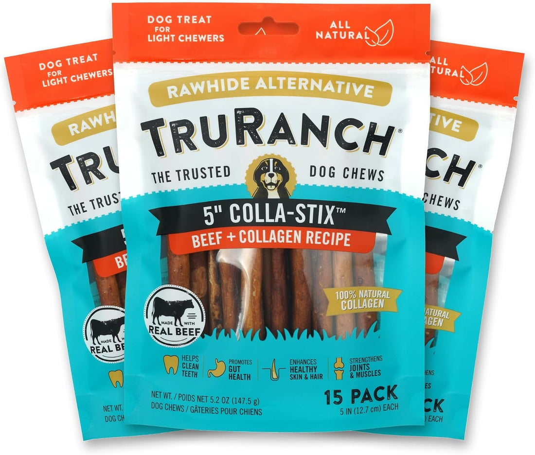 TRURANCH 5" Collagen Sticks for Dogs, Rawhide Free, Beef, 45 Ct