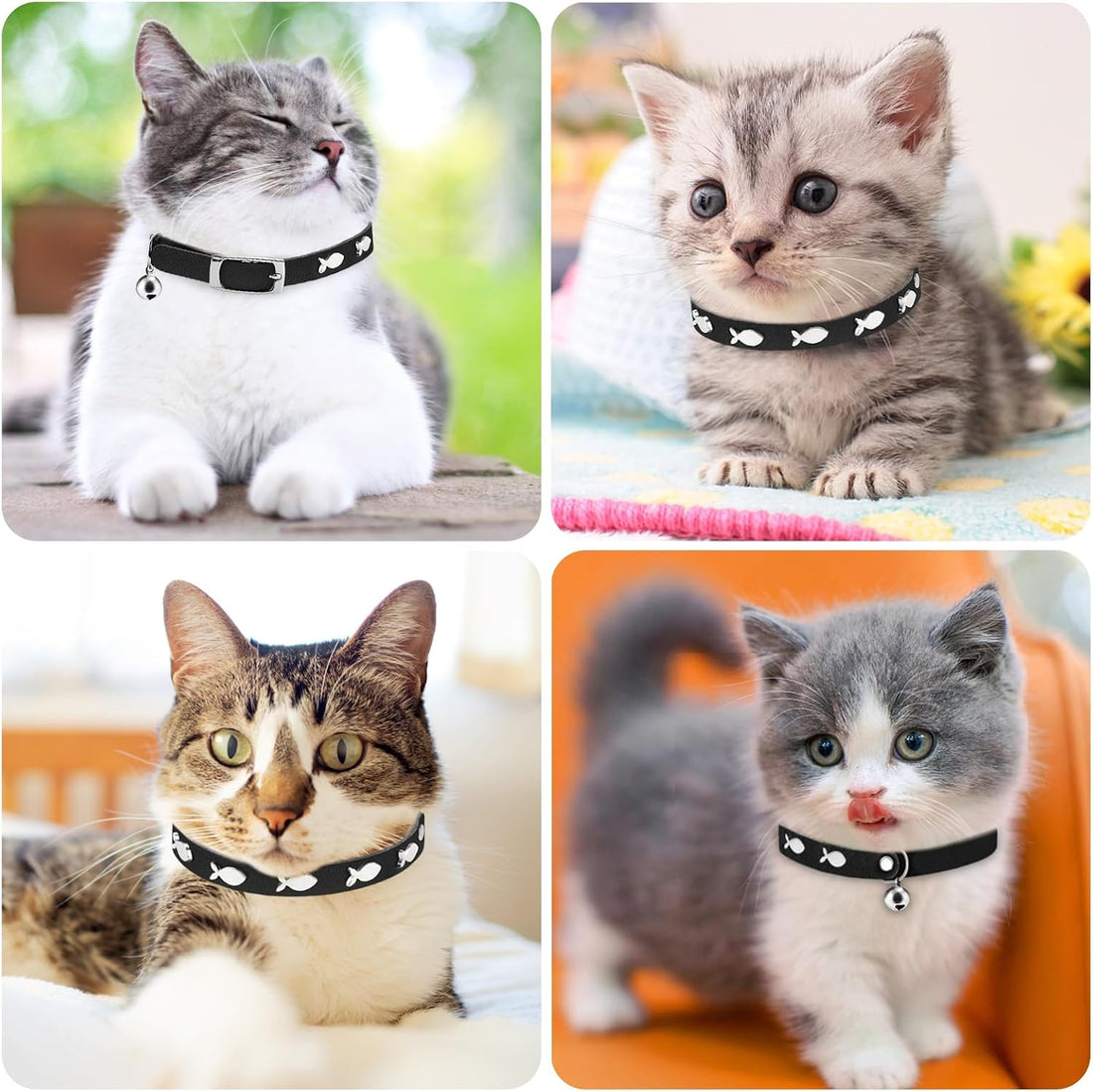 Joansan Leather Cat Collars, Elastic Strap Safety Collars Fish 2-Pack