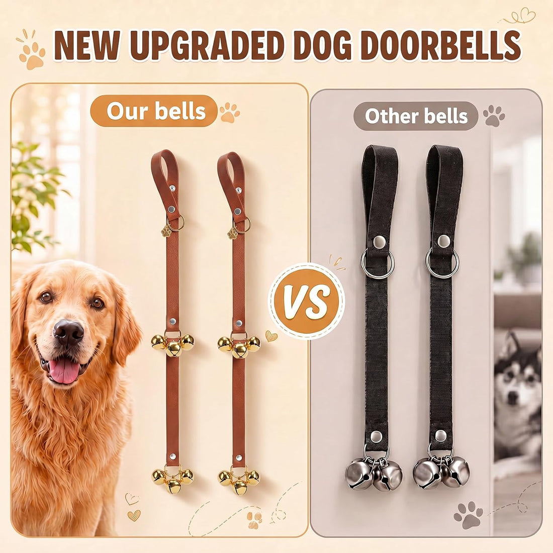 Thinkday 2 Pcs Leather Potty Training Bells for Dogs to Go Outside