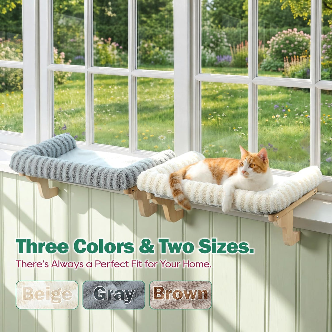 Zakkart Mellow Cat Perch for Windowsill with Hardwood Frame (Gray, L)