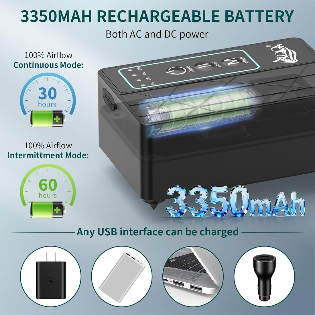 AQQA 30GPH USB Rechargeable Aquarium Air Pump