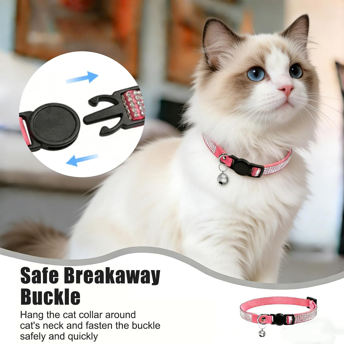 Rhinestone Cat Collar Breakaway, Soft Velvet Cat Collars with Bell