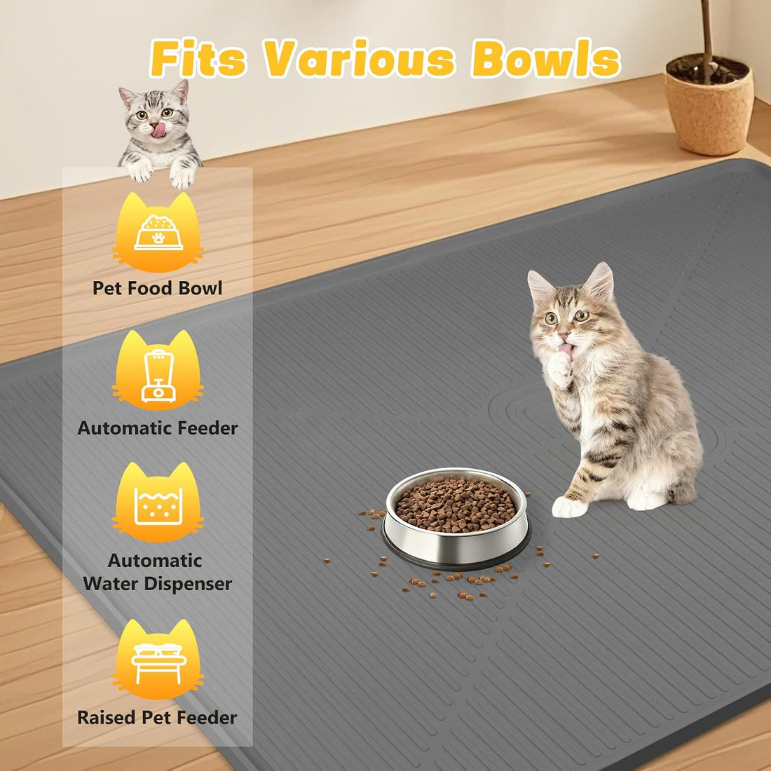 Lorvain 45" x 30" Cat Food Mat,Silicone Pet Feeding Mat with Raised