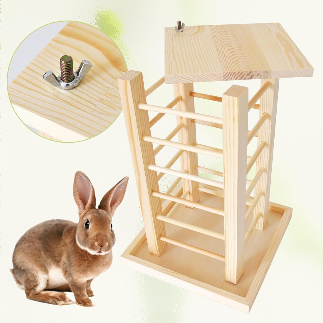 kathson Rabbit Wooden Hay Feeder,Wooden Rabbit Hay Rack Less Wasted