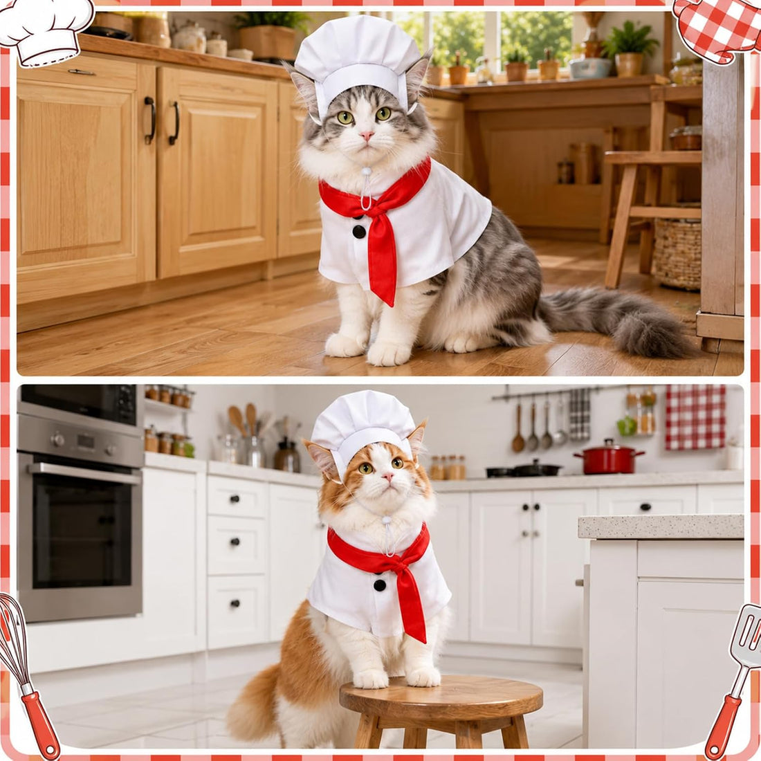 Cat Chef Costume for Medium Cat Pet Chef Hat Bow Tie Set Halloween