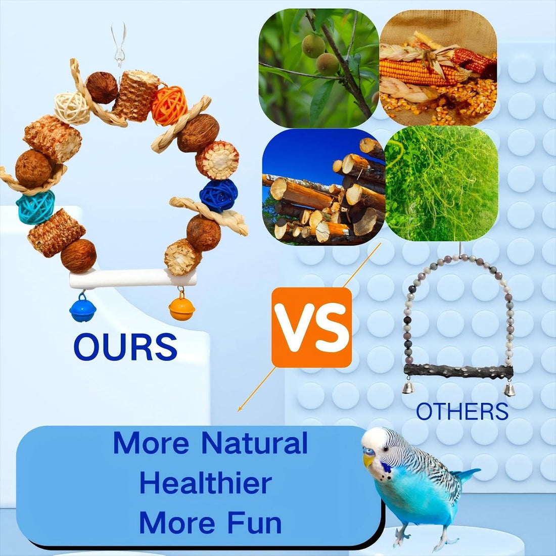 XLpeixin Parakeet Swing Toys,Bird Cage Hanging Chewing Toys,Natural