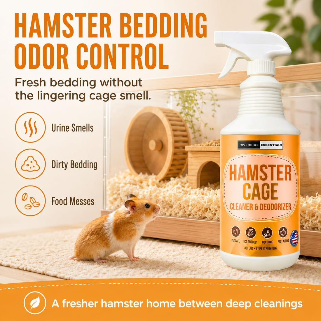 Hamster Cage Odor Eliminator & Cleaner Spray, 32oz – Made in USA