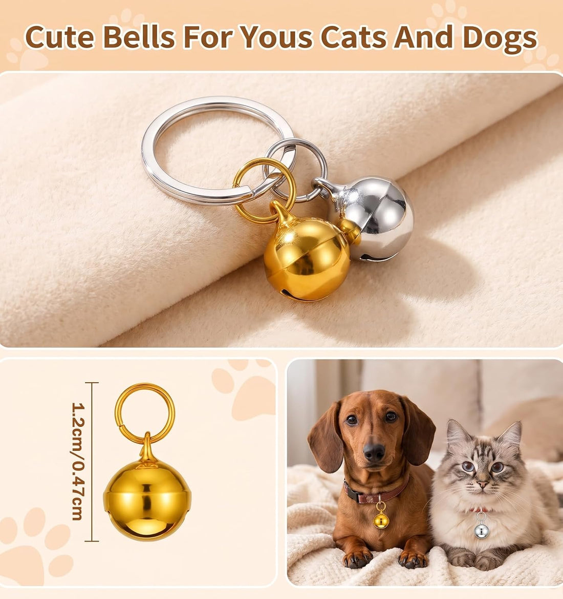 6 Pack Cat Bells, Bell for Cat Collar Stainless Steel Anti-Lost