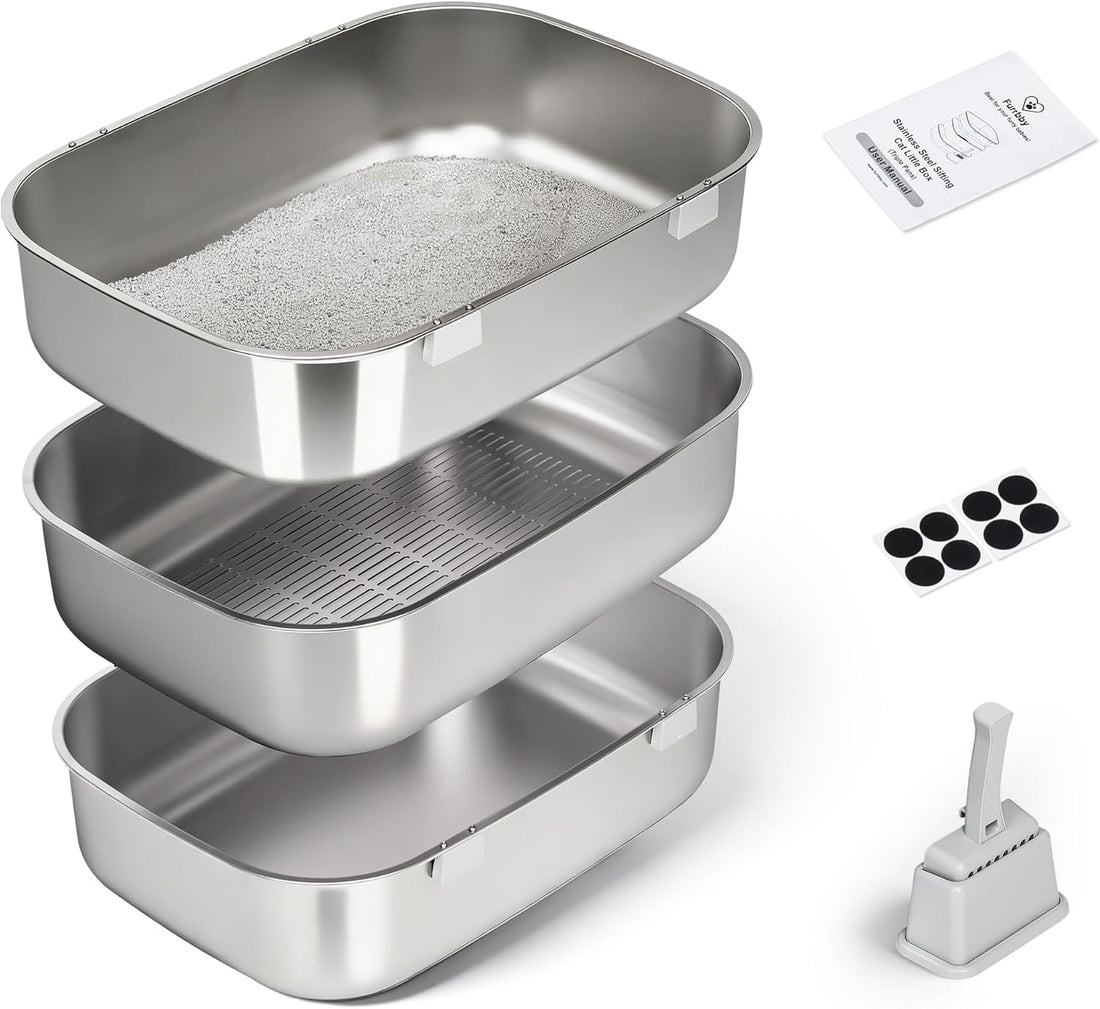 Triple Pan Stainless Steel Sifting Cat Litter Box