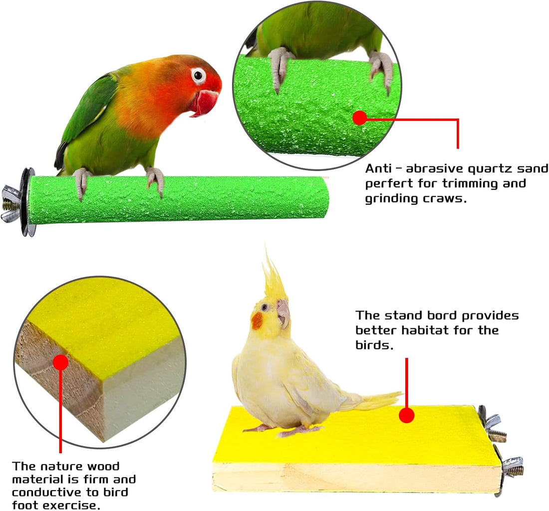 7PCS Bird Perch Stand Platform Natural Wood Parakeet Toys Cage