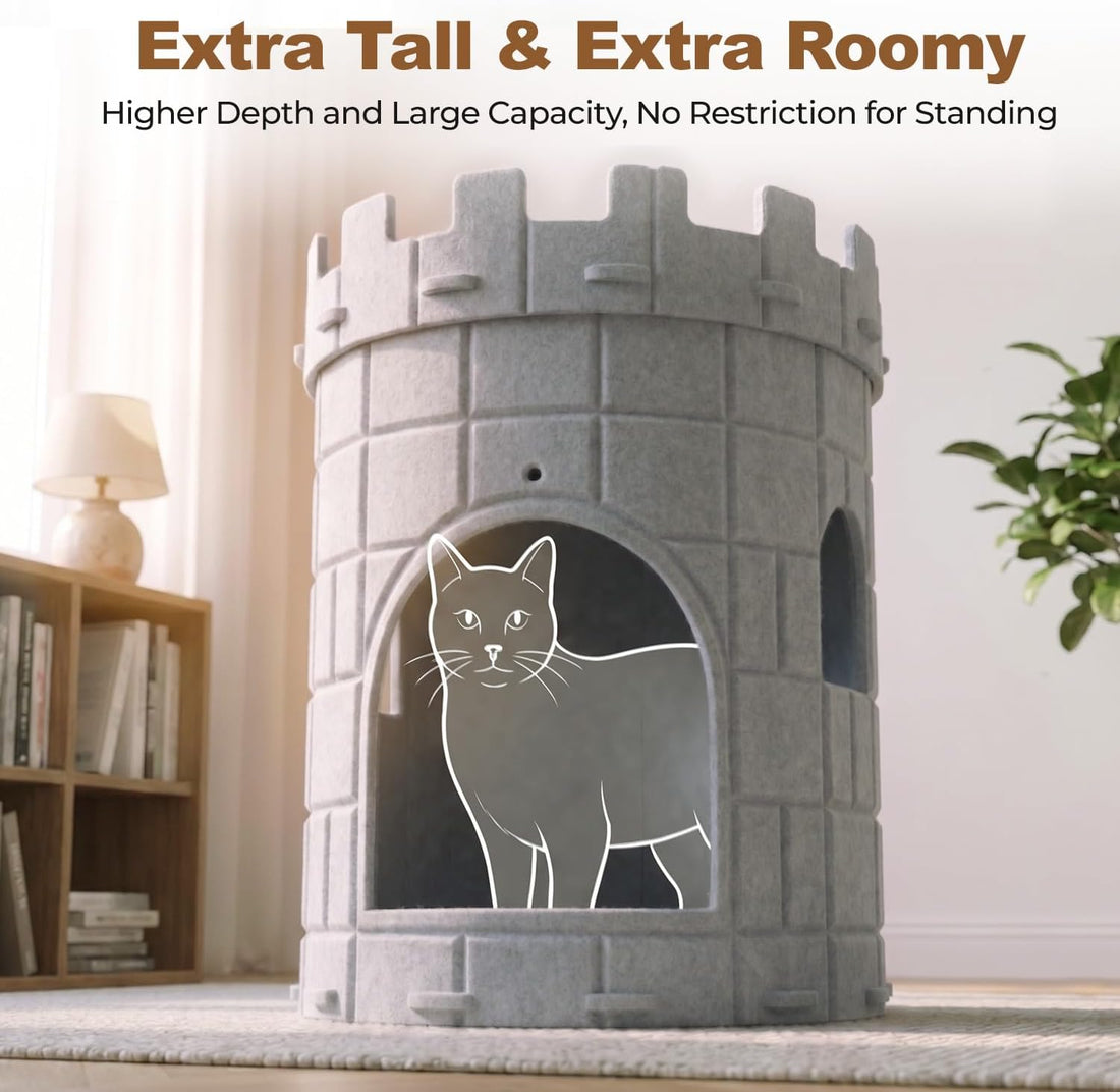 Cat Castle House for Indoor Cats, Felt Cat Cave with Fluffy Ball