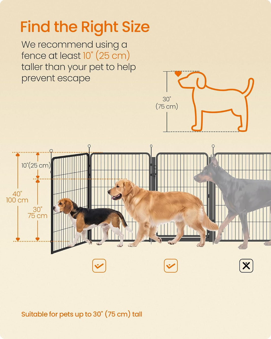 Feandrea 8-Panel Dog Playpen, 67 x 67 x 40 Inch