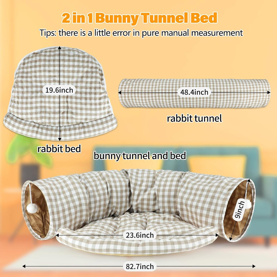 BWOGUE Bunny Tunnel Bed, 2-in-1 Collapsible Rabbit Tunnel Hideout
