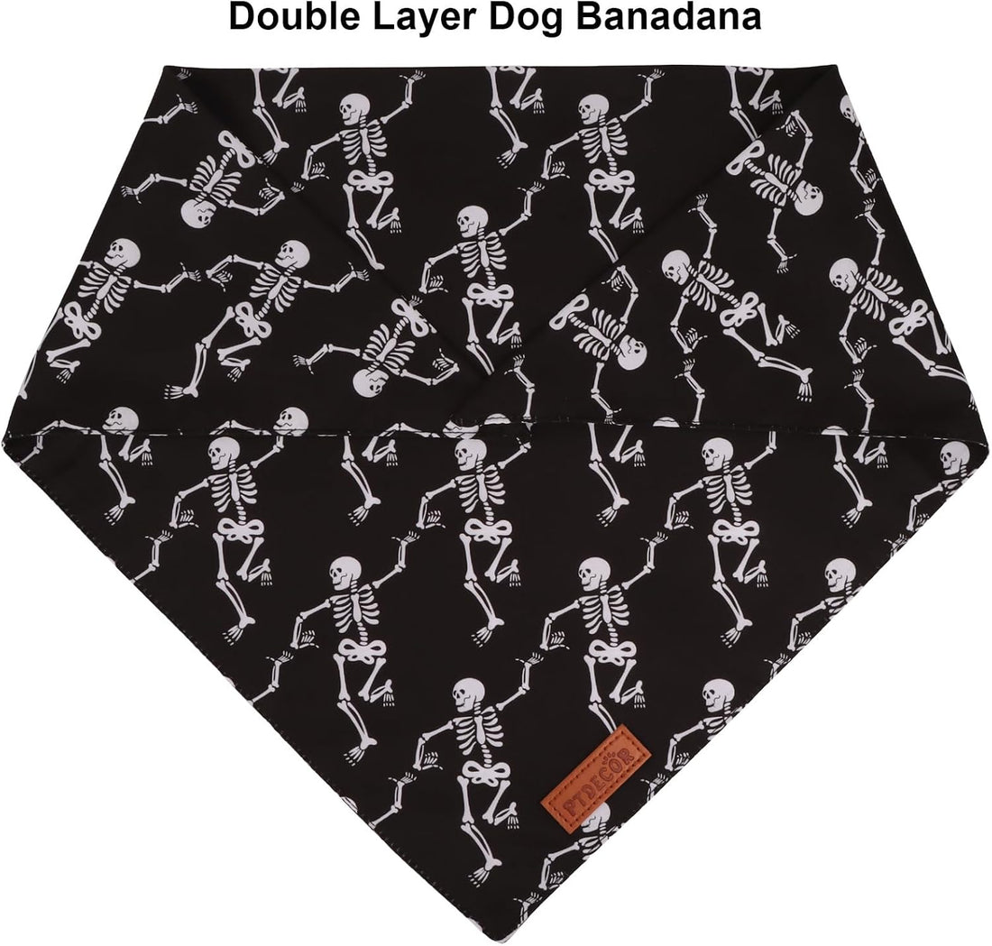 PTDECOR Halloween Dog Bandanas, Classic Skeleton Ghost Pet Scarf