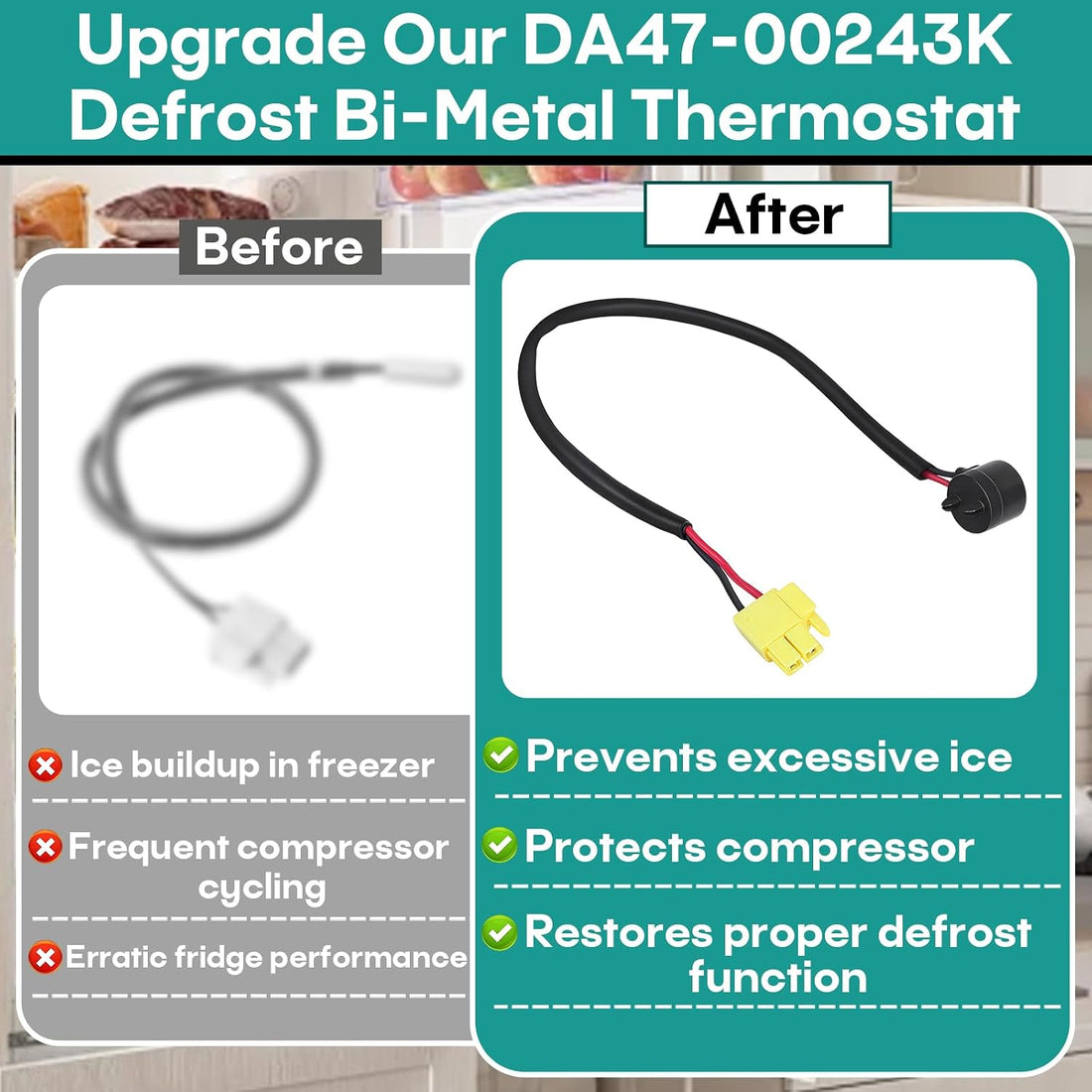 2 Pcs DA47-00243K Defrost Bi-Metal Thermostat Compatible with Samsung