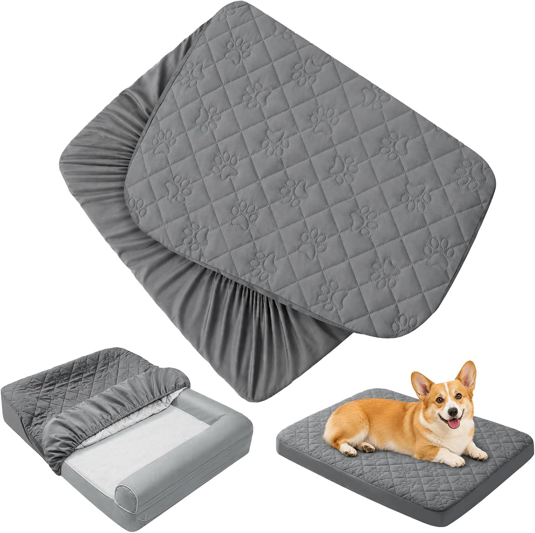 PAWFINITY Waterproof Dog Bed Cover Replacement, Fitted Sheet Washable