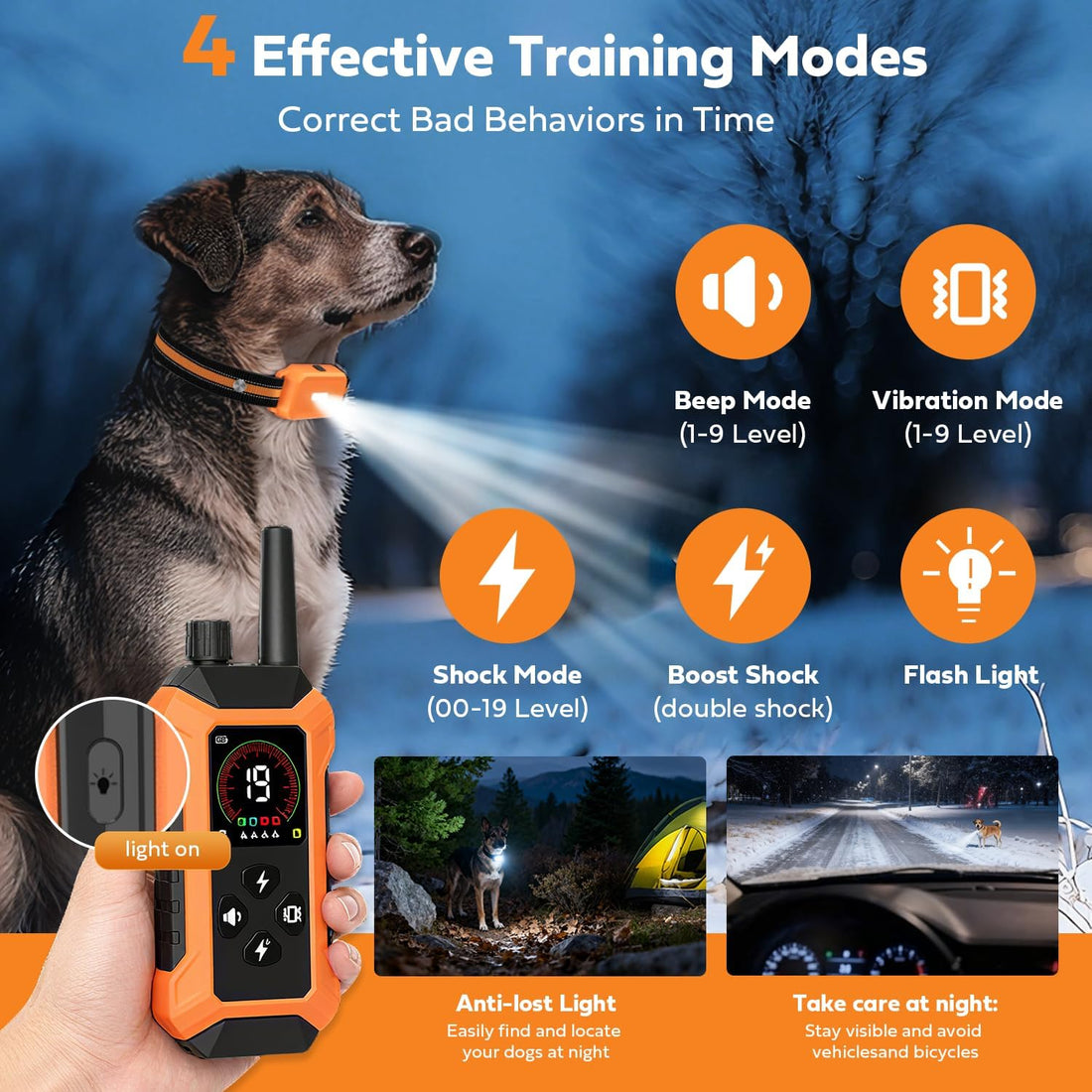 Shock Collar for 2 Dogs with Light Waterproof 2 Pack Remote Training