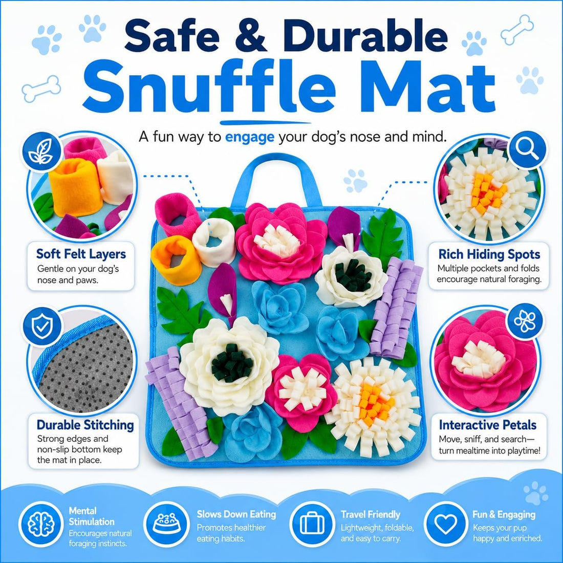 Tesitehi Snuffle Mat for Dogs Sniffing Feeding Mat for Small
