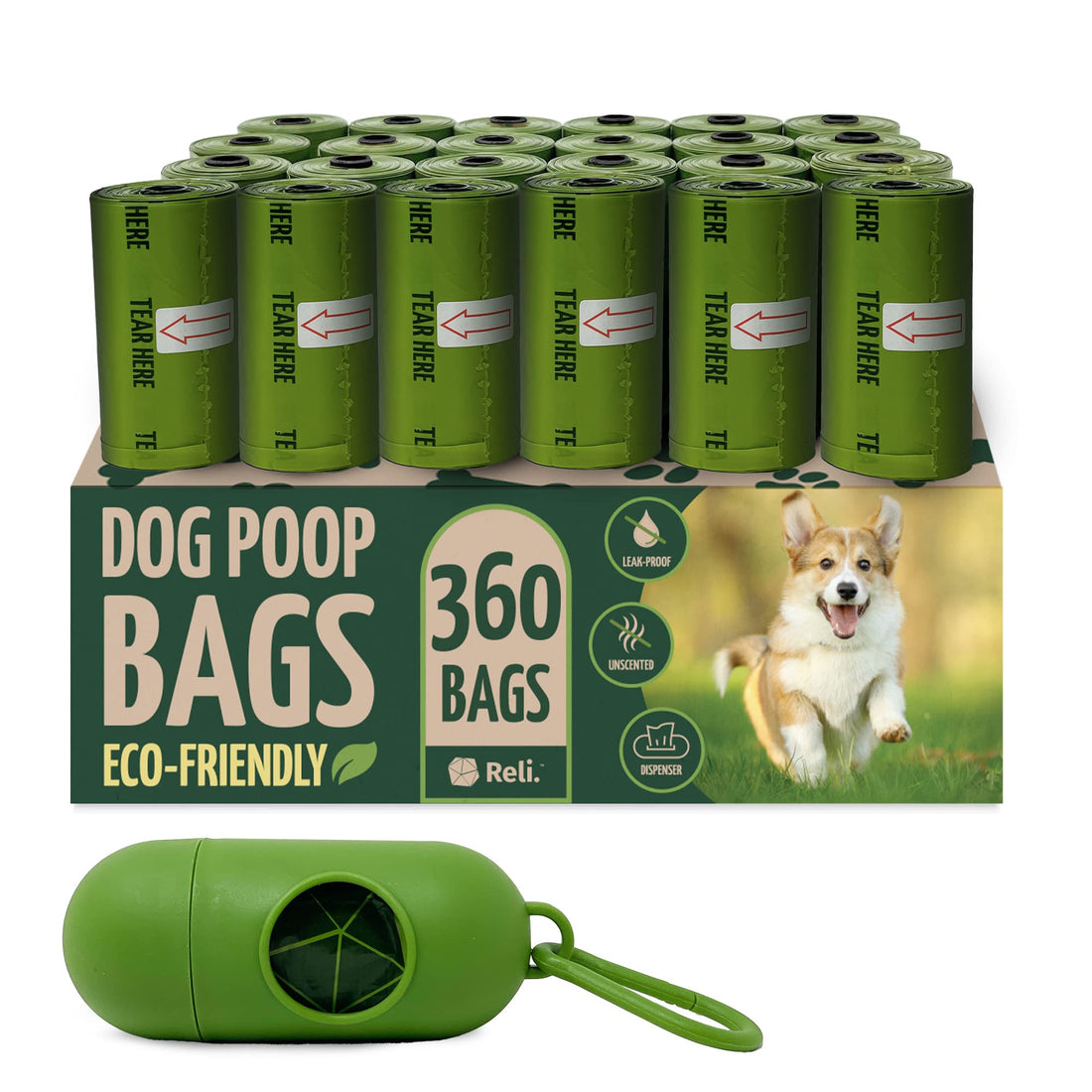Reli. Biodegradable Dog Poop Bags w/Holder