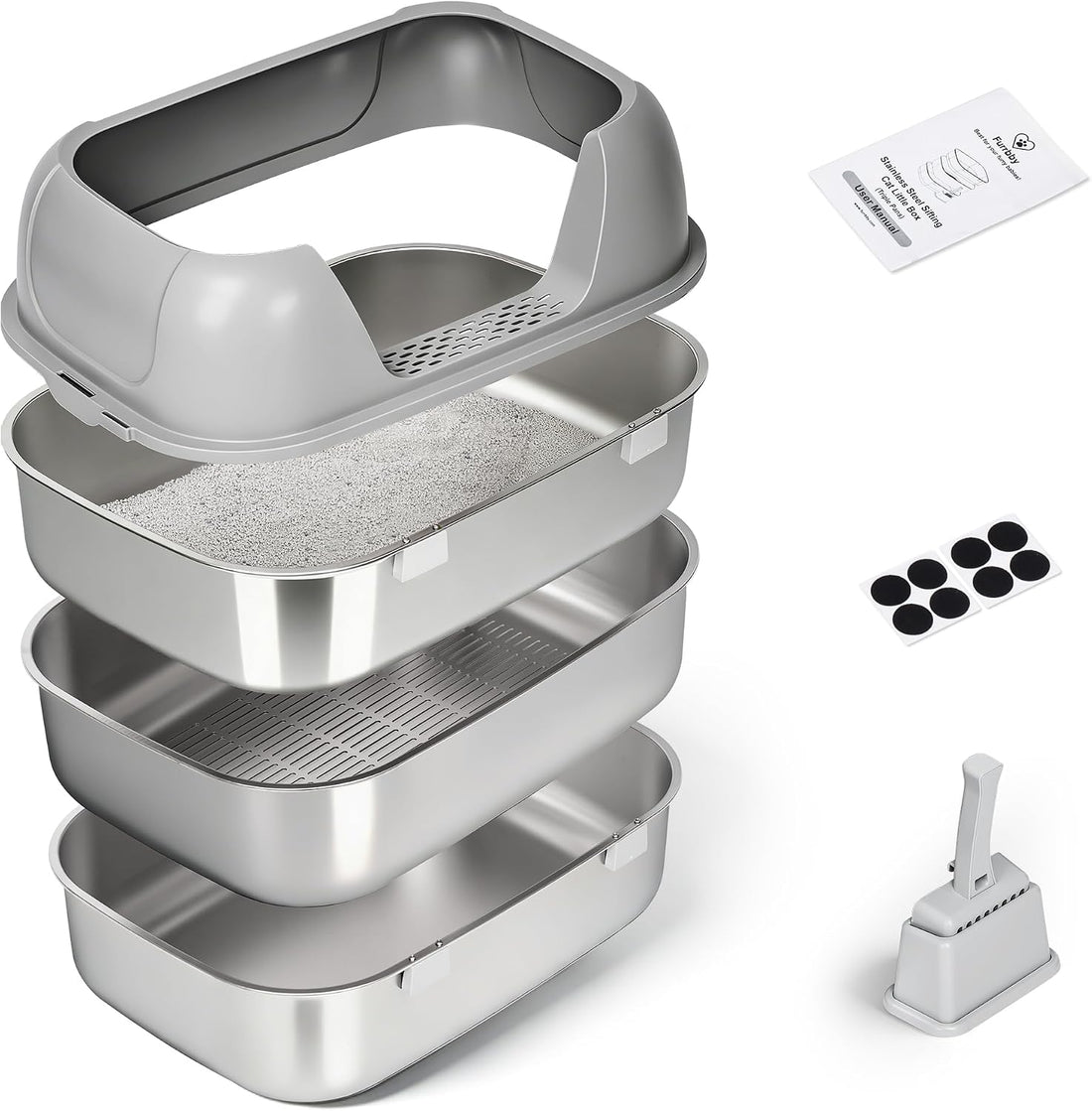 Triple Pan Stainless Steel Sifting Cat Litter Box