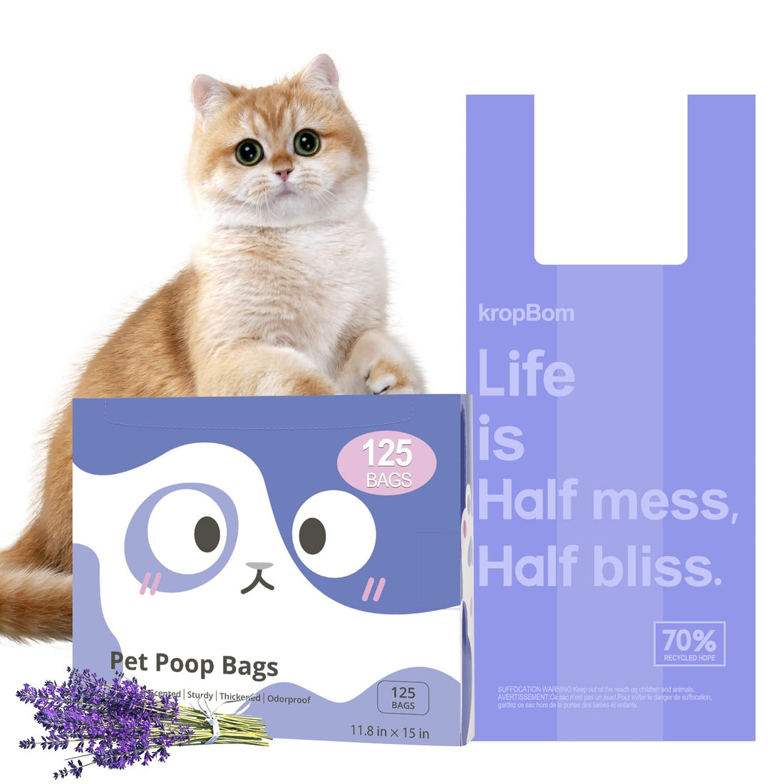 125 Count Cat Litter Bags Lavender Scented with Handles