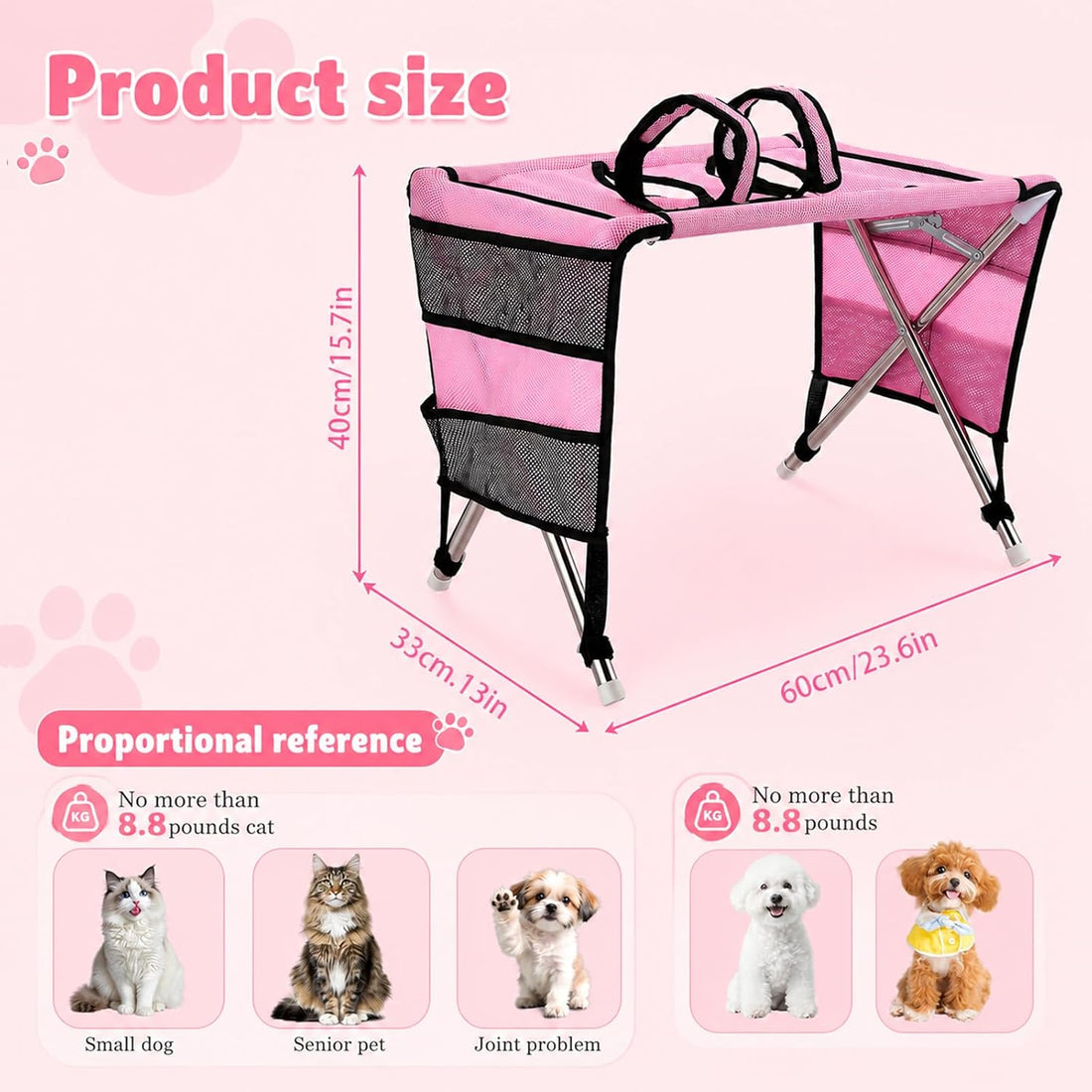 Dog Grooming Hammock with Stand for Small Dogs and Cats, Pink