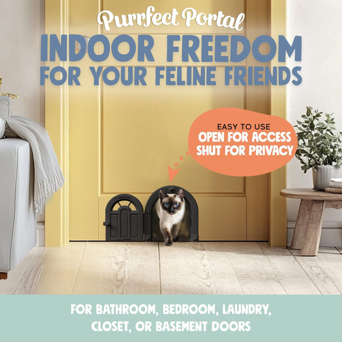 Purrfect Portal Meow Manor® Cat Door Interior Door - No-Flap