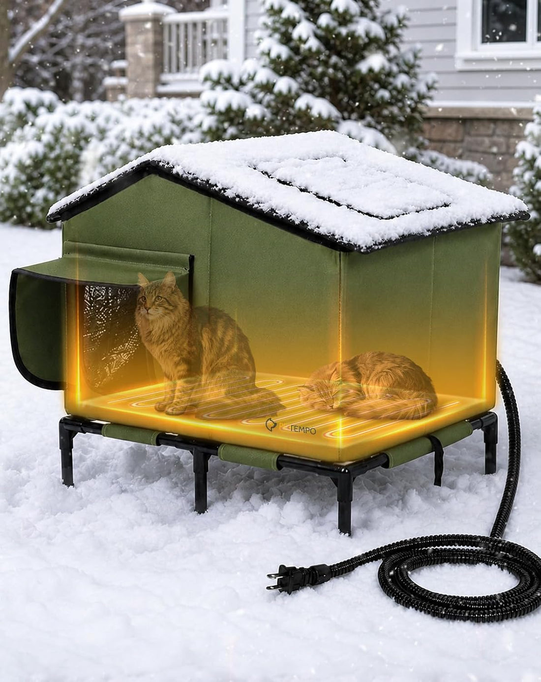 Heated Cat House for Outside Weatherproof in Winter, 20"x16"