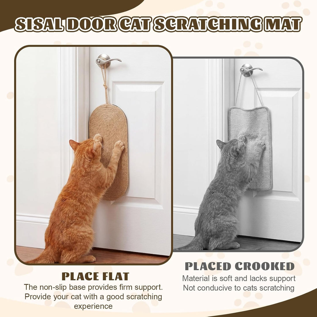 Junkin 2 Pack 16.5x6.3inch Sisal Hanging Cat Scratcher for Door Knob