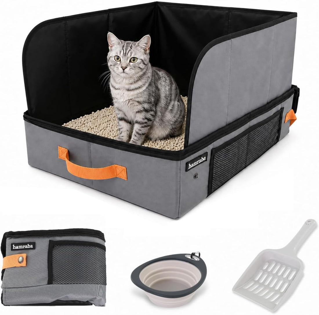 hamraba Large Travel Litter Box for Cats with High Side Shield