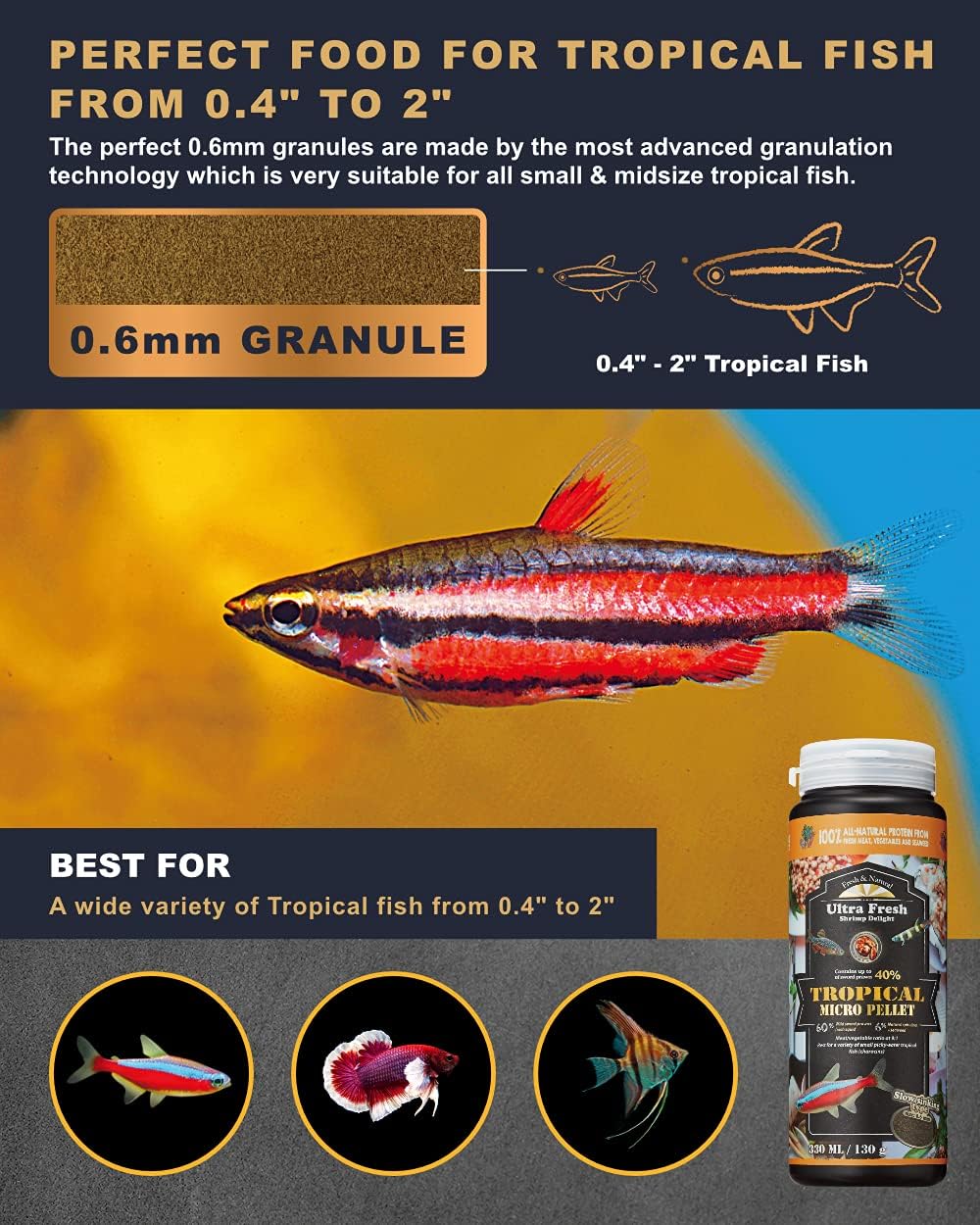 Ultra Fresh Tetra Fish Food, Slow Sinking, All Natural Ingredients