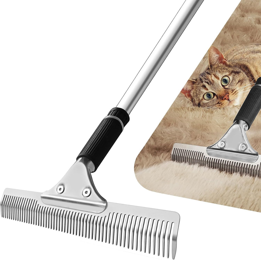 Pet Hair Carpet Rake, Multi-Surface Brush & Broom for Fluffy Rugs