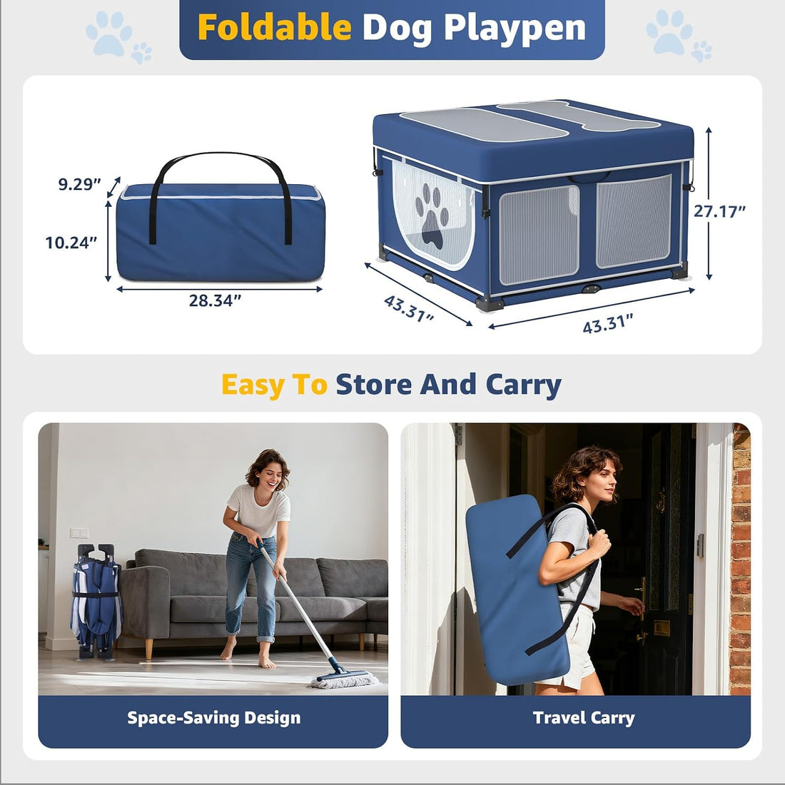 LOOBANI Foldable Dog Playpen with Cover