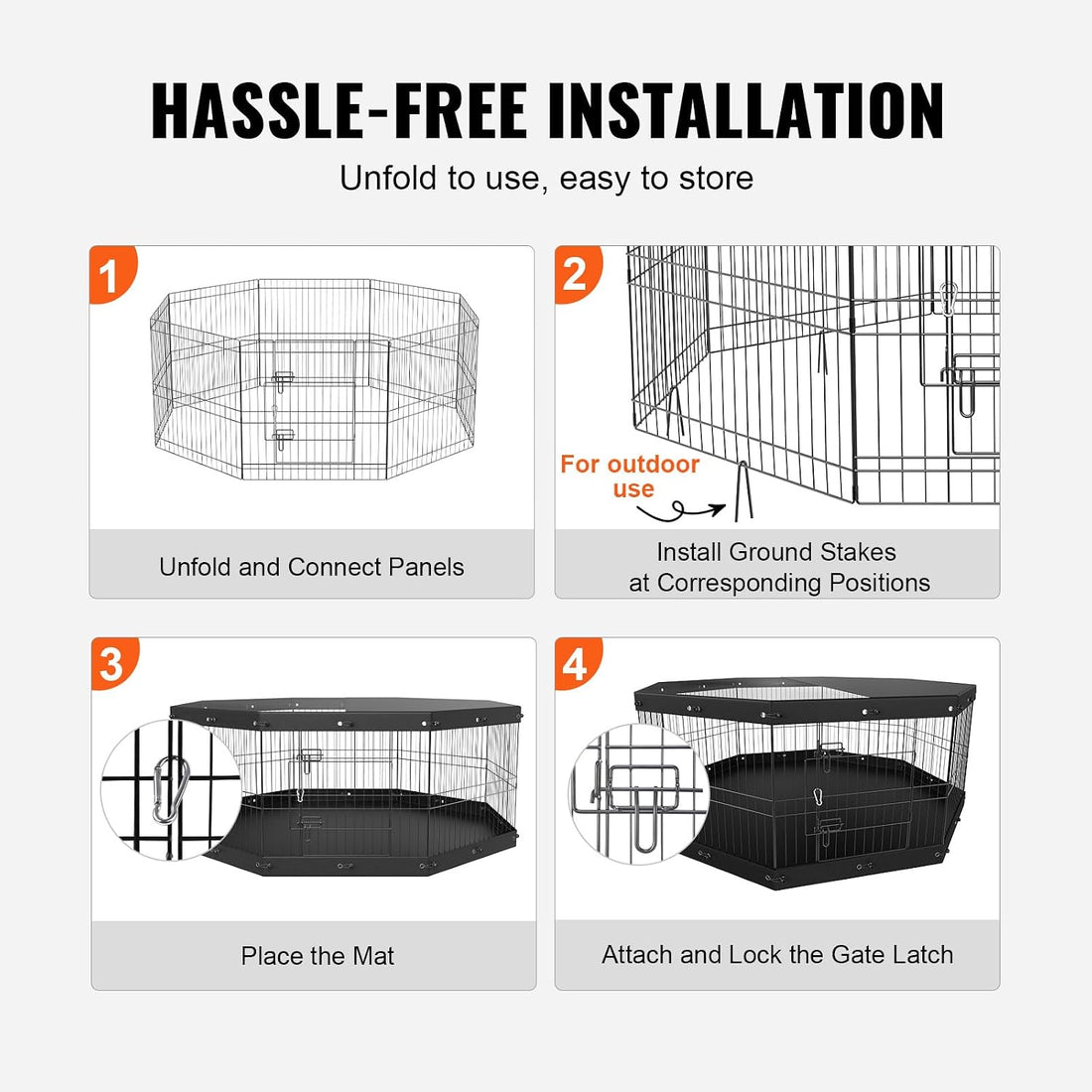 VEVOR 24" Dog Playpen, 8-Panel Foldable Metal Pet Pen with Top Cover