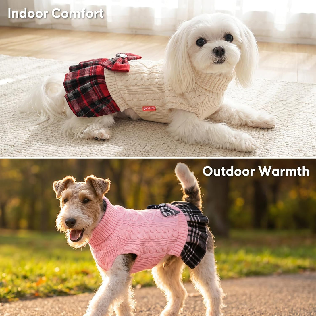 KYEESE Dog Sweater Dress for Small Dogs Turtleneck Thick Knit Pullover
