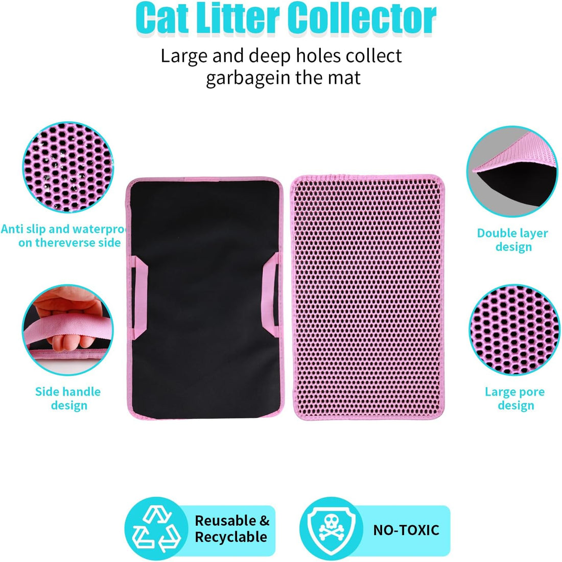 Cat Litter Mat 22"x14.5", Double Layer Waterproof Litterbox Mat