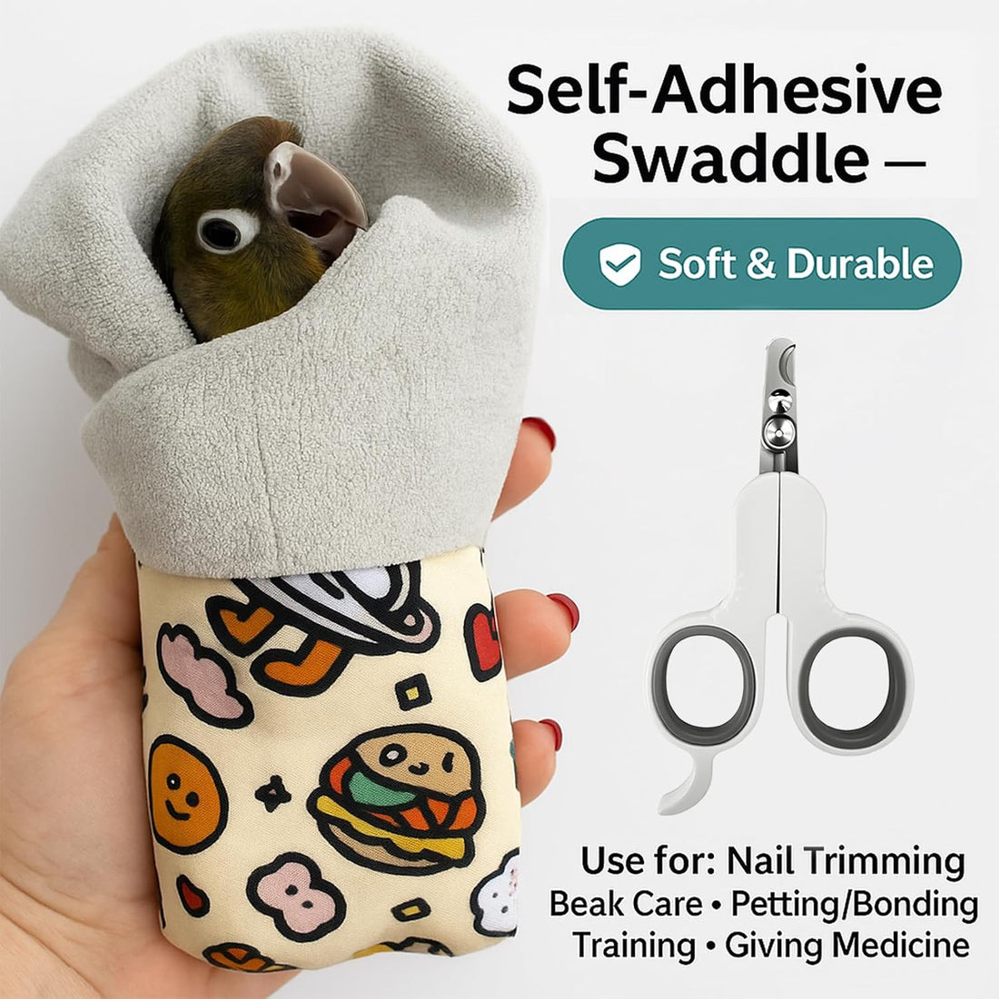 Bird Nail Clippers,Parrot Grooming wrap,2in1 for Safe Nail Trimming