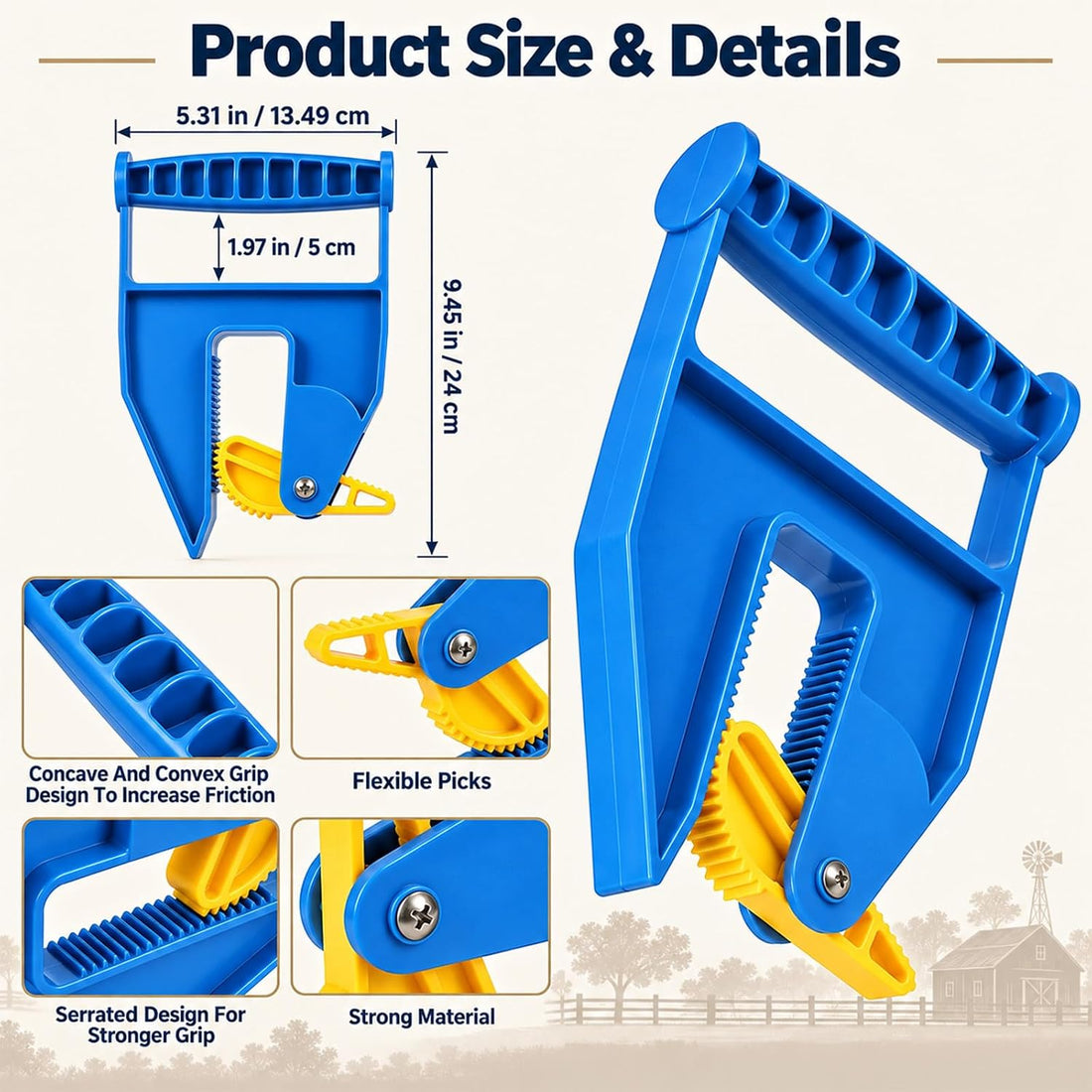 2Pcs Horse Stall Mat Grippers Heavy Duty Handlers 2 Mat Movers Tool