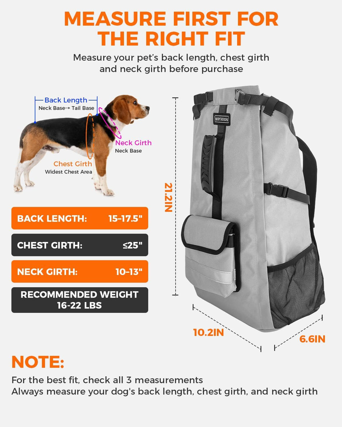 Waterproof Dog Backpack Carrier for Small Dogs Under 22 lb, Grey