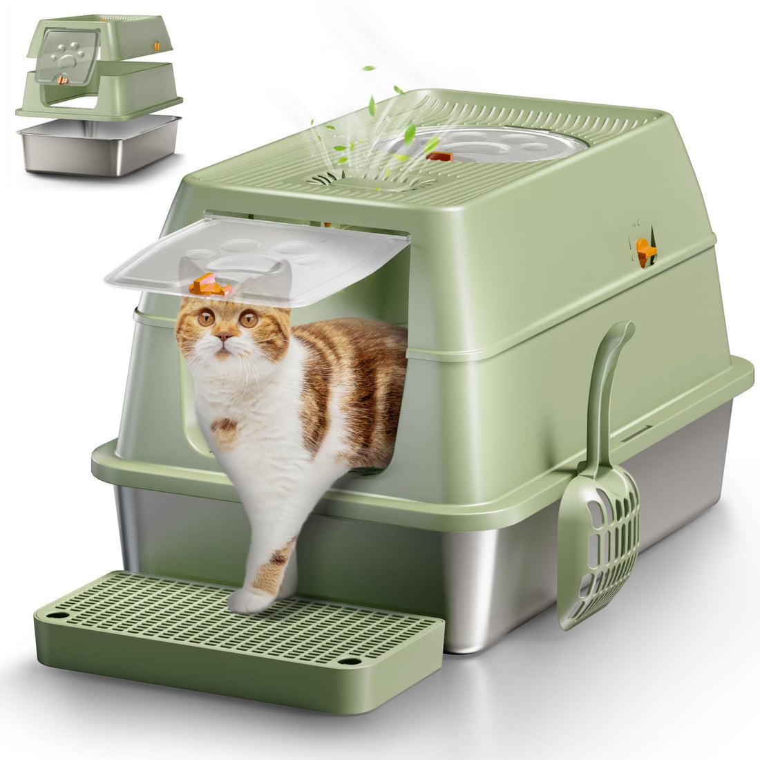 Eosarcu Stainless Steel Cat Litter Box with Lid