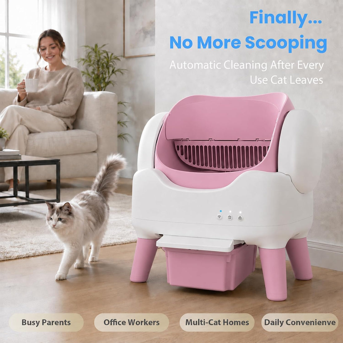 RPZ Self Cleaning Litter Box with APP, Automatic Litter Box for Cats