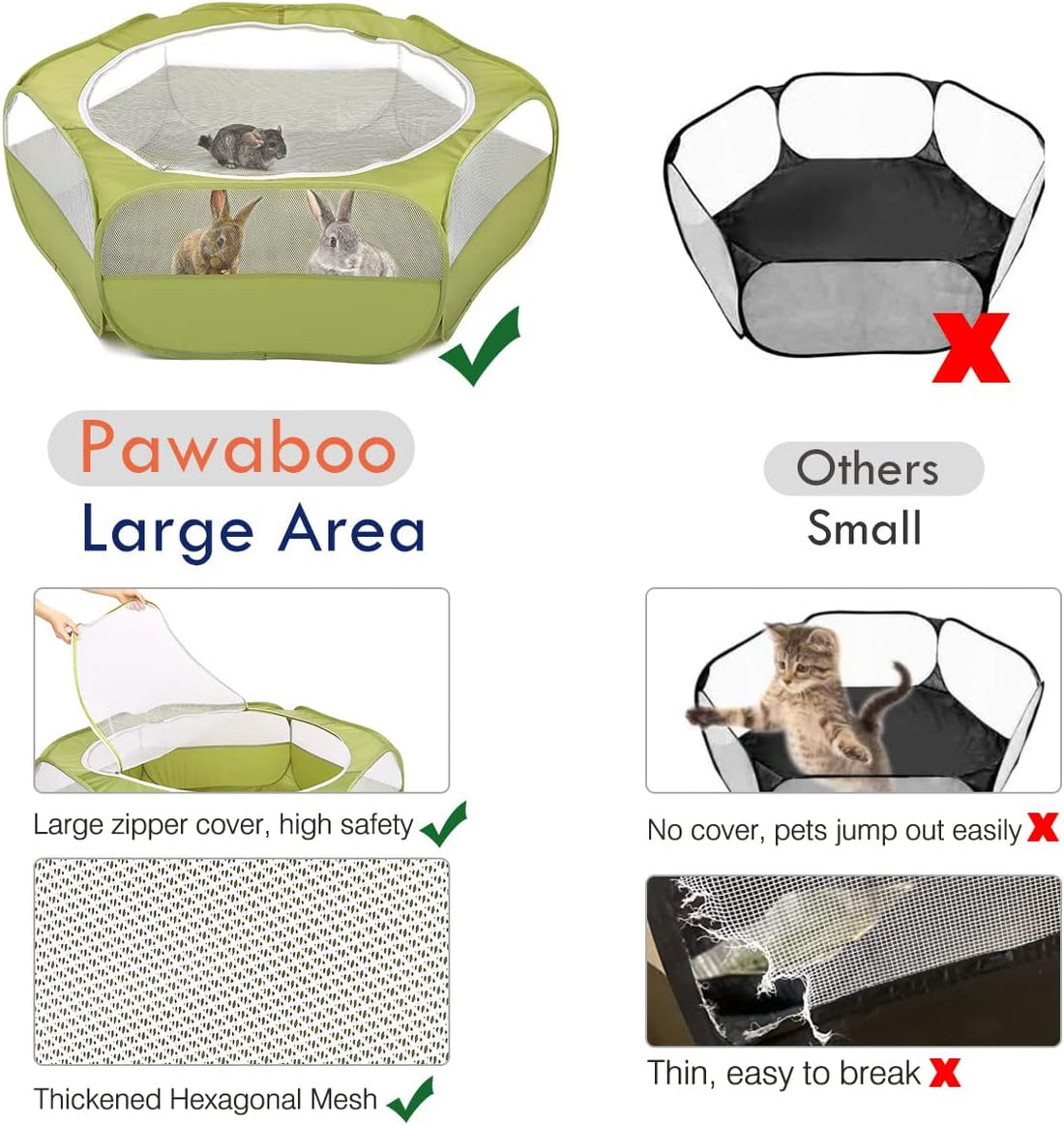 Pawaboo Small Animal Playpen with Zippered Cover,Green
