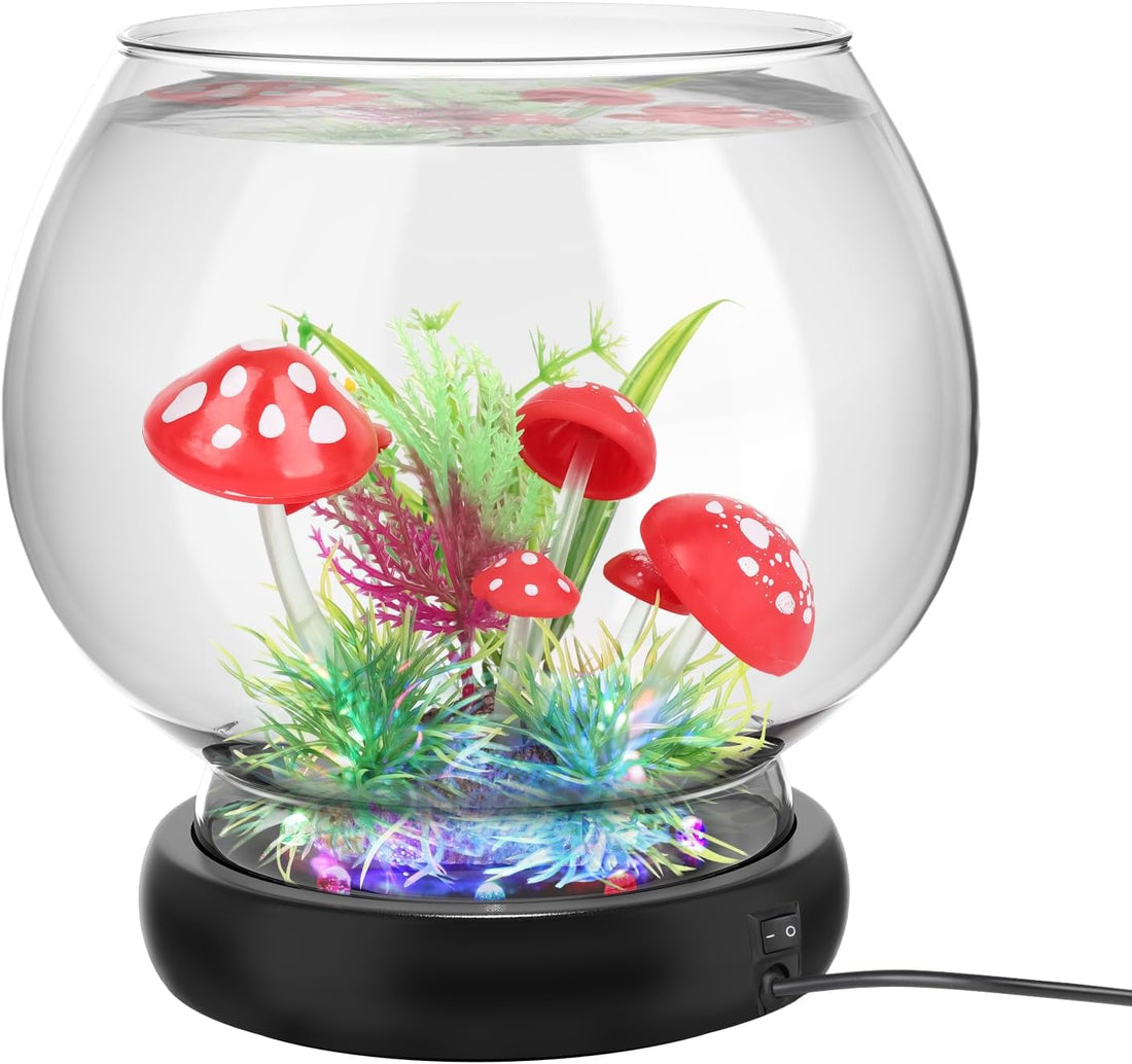 hygger 0.5 Gallon/1 Gallon Glass Fish Bowl with LED Light and Decor