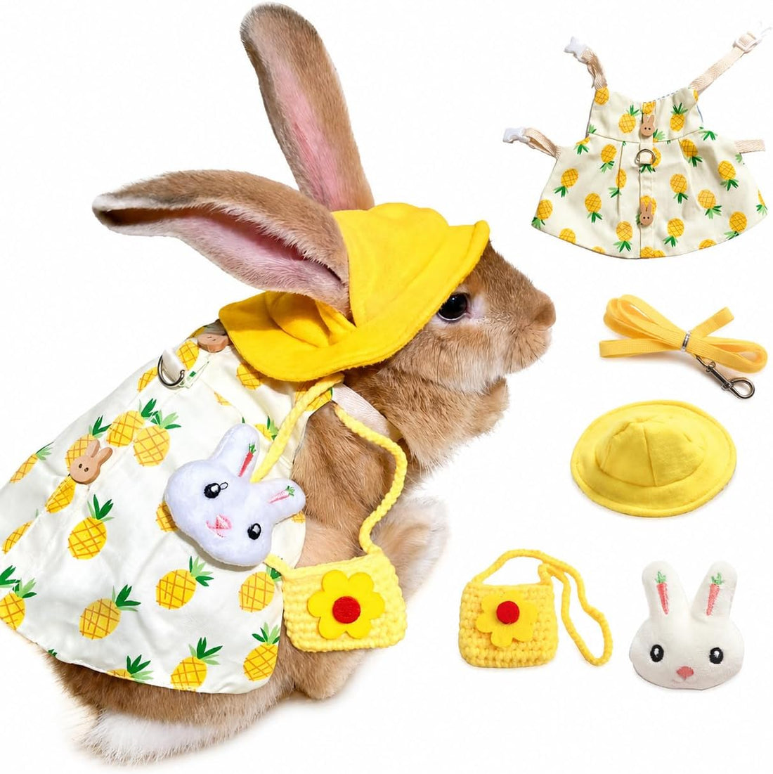 Bunny Outfit Harness Set with Leash, Cute Blue, L